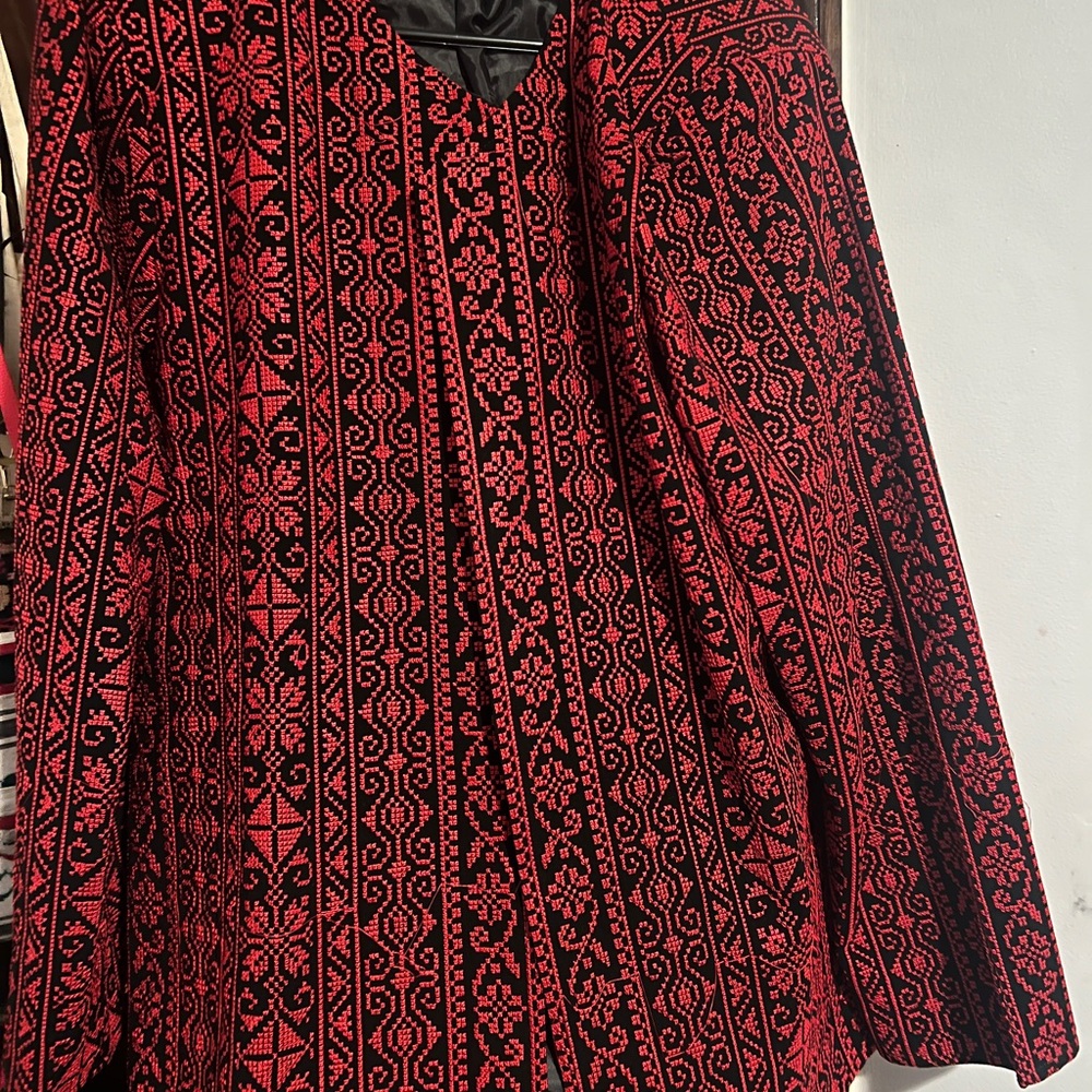 Red and Black Hand Embroidered Tatreez Blazer Coat